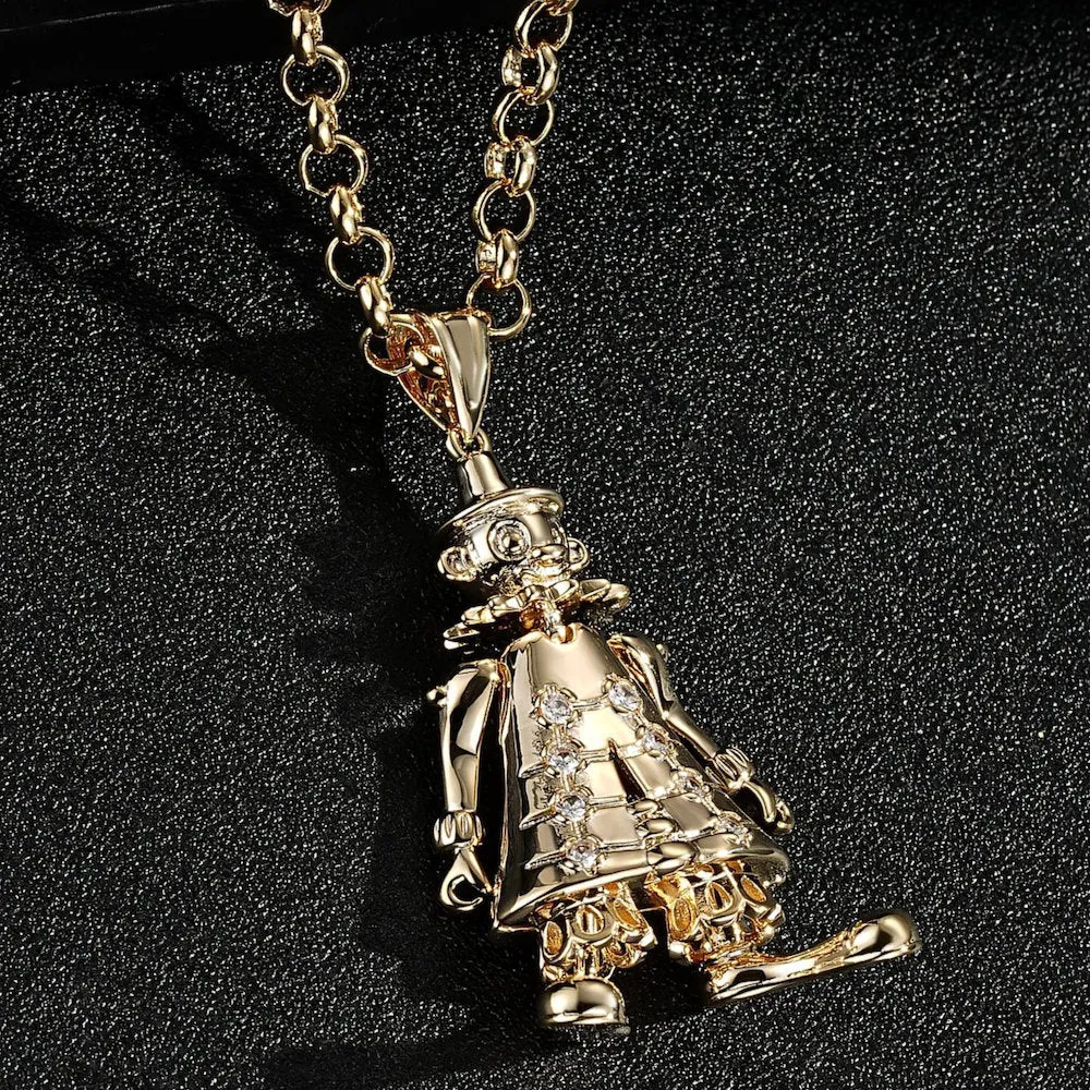 Gold Filled Bonded Clown Pendant Clear Stones 22 Inch 4mm Belcher Chain