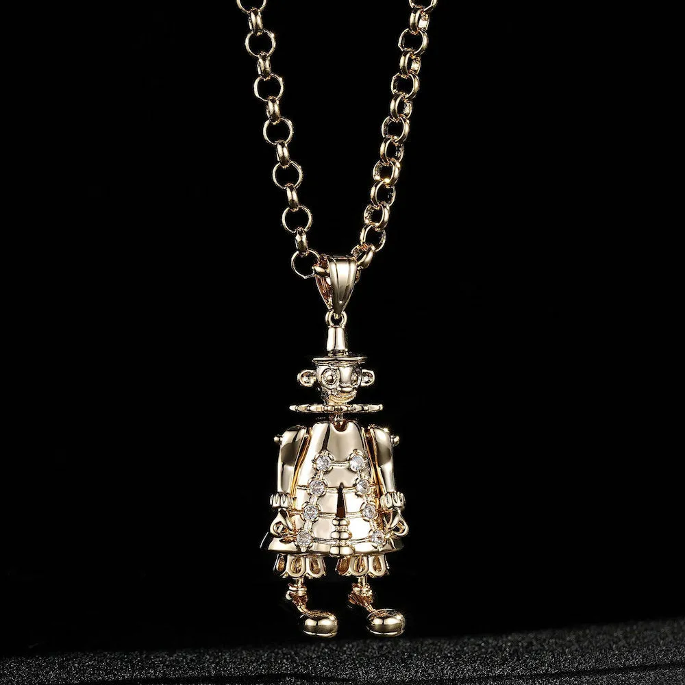 Gold Filled Bonded Clown Pendant Clear Stones 22 Inch 4mm Belcher Chain
