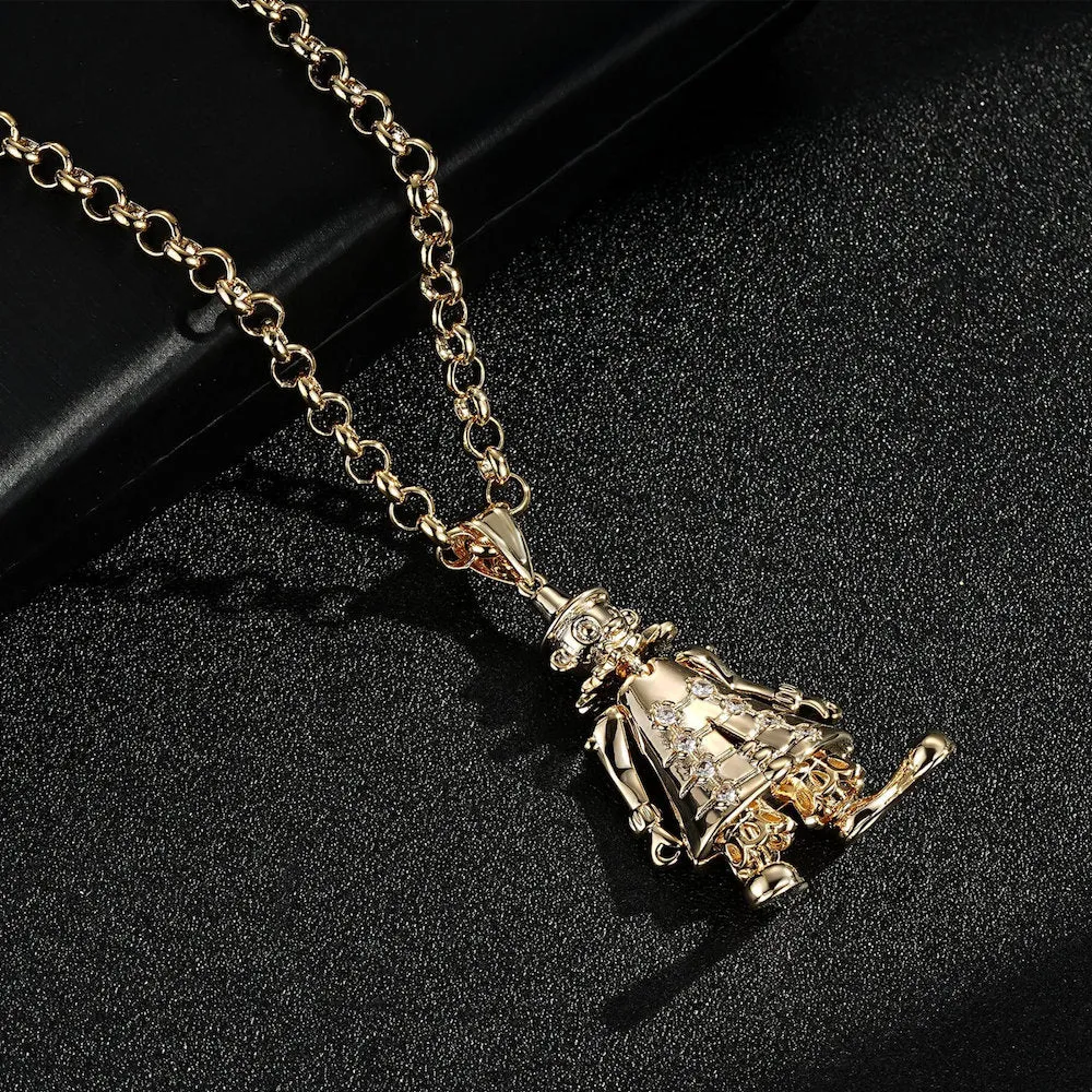 Gold Filled Bonded Clown Pendant Clear Stones 22 Inch 4mm Belcher Chain