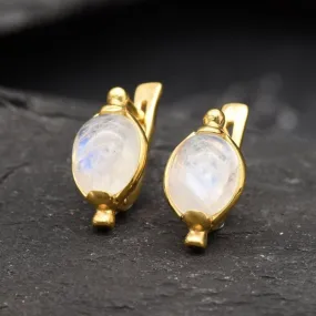 Gold Moonstone Earrings - Rainbow Moonstone Earrings, Minimalist Earrings