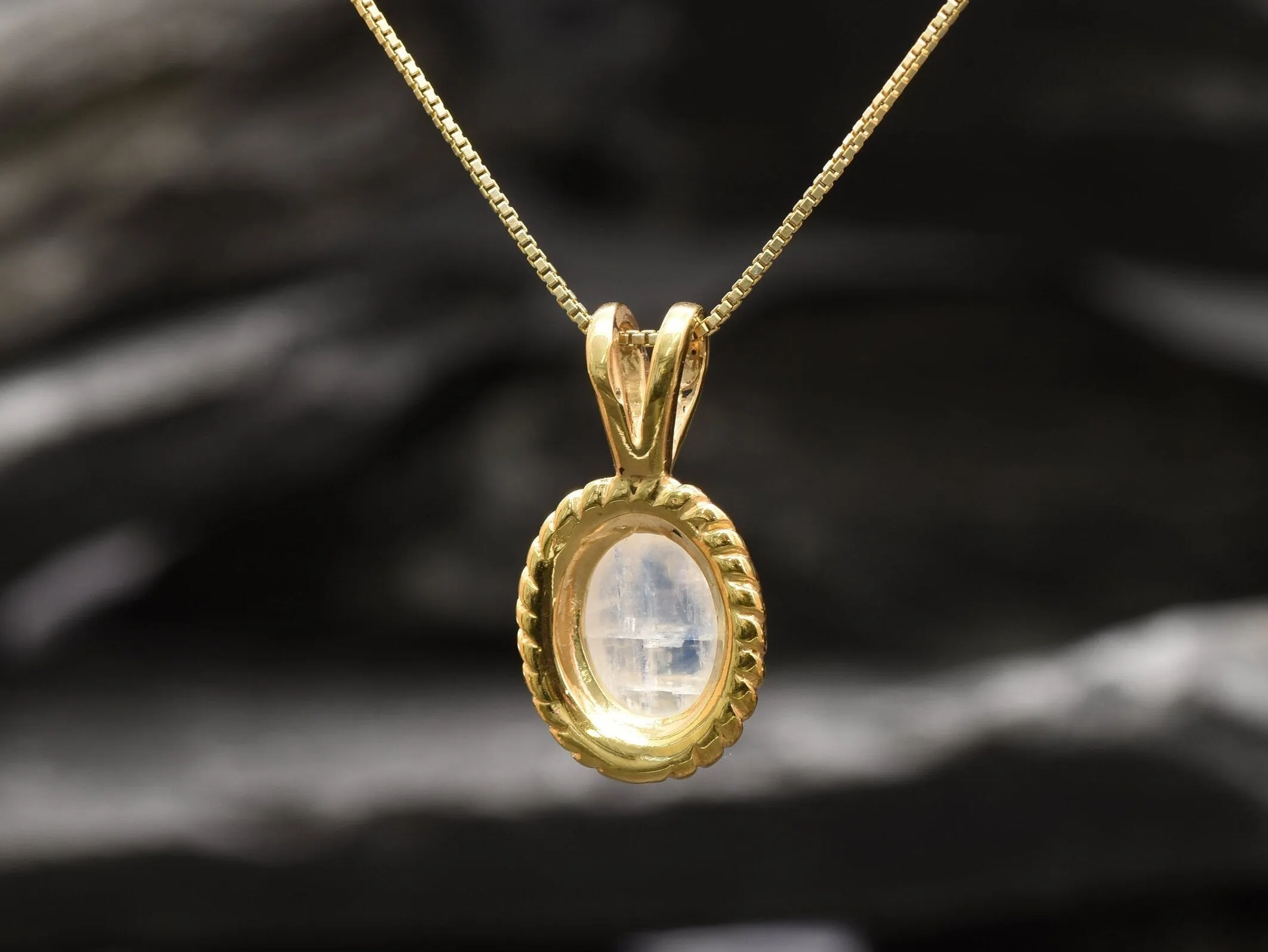 Gold Moonstone Pendant - Natural Rainbow Moonstone Necklace, Vintage Moonstone Pendant