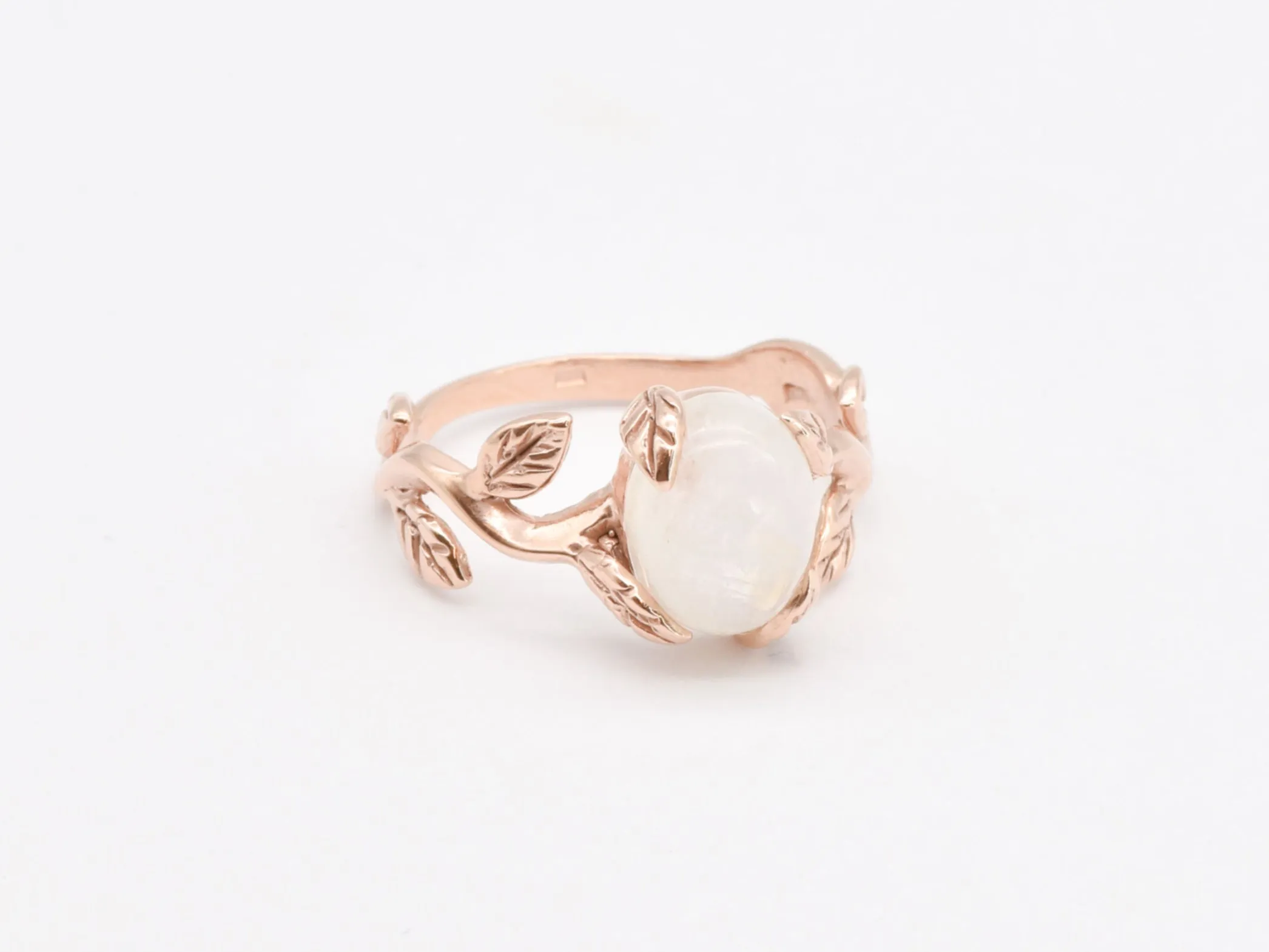 Gold Moonstone Ring - Genuine Moonstone Ring - Pink Leaf Ring