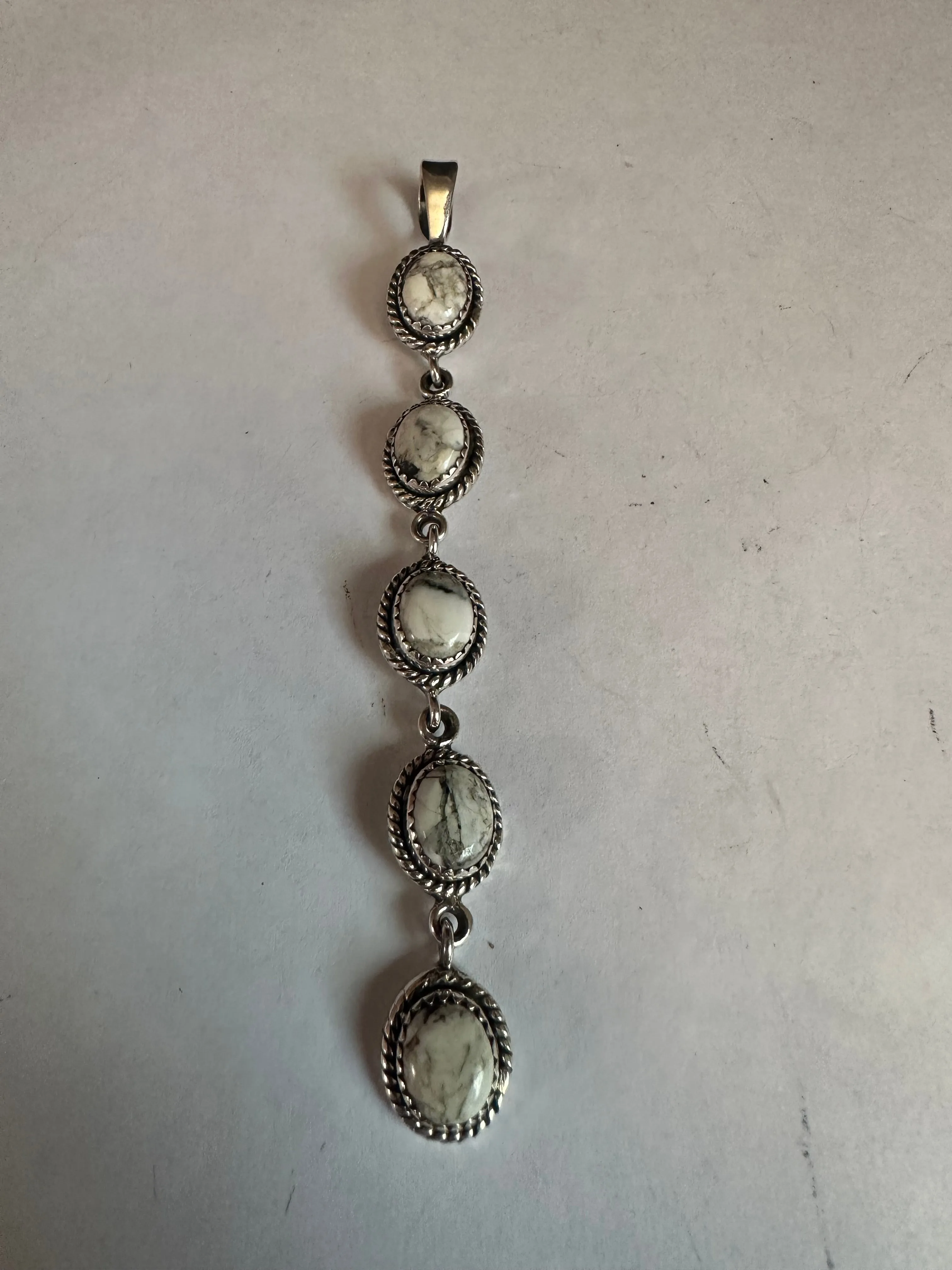 Handmade Sterling Silver & White Buffalo 5 Stone Pendant