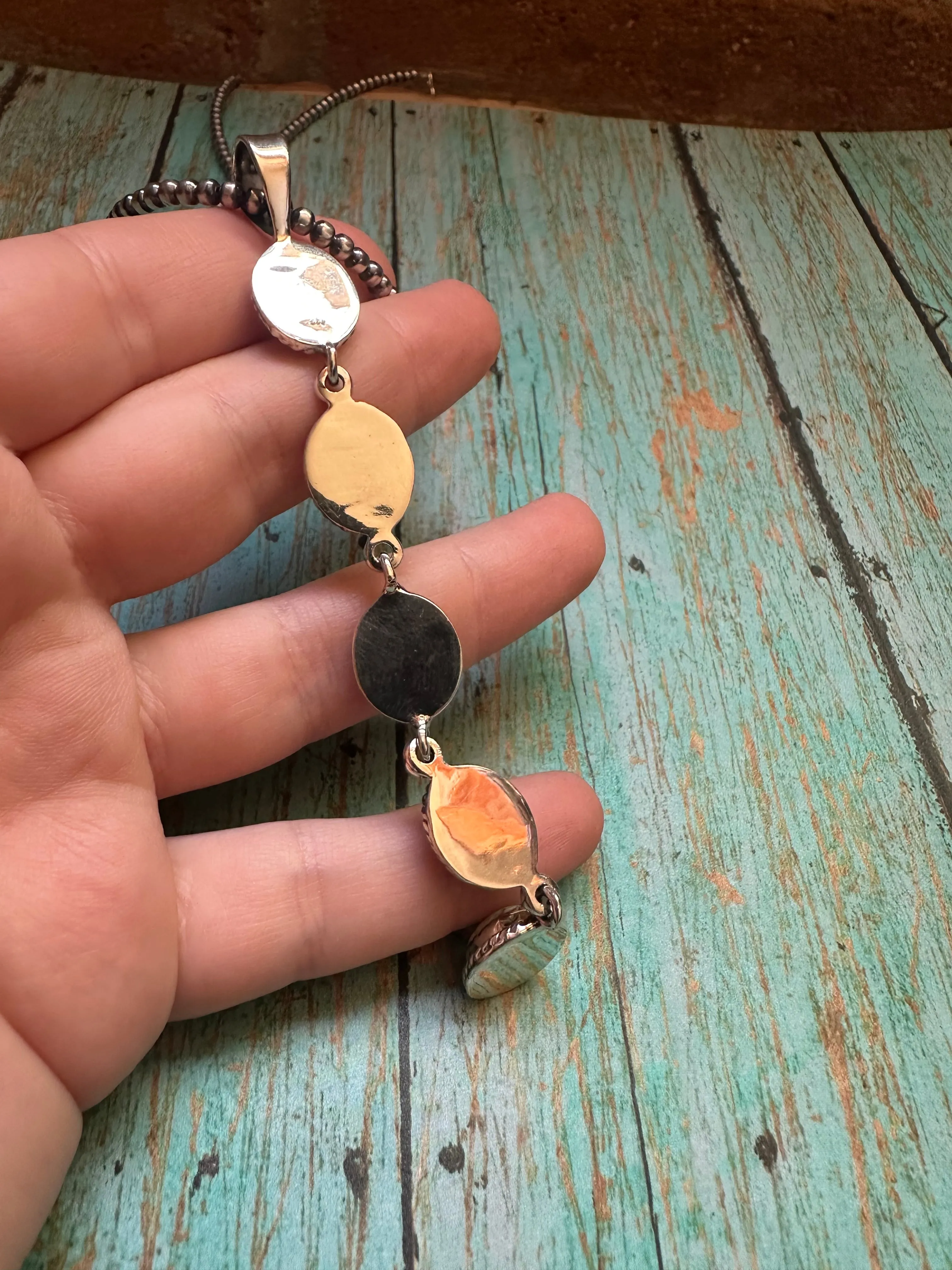 Handmade Sterling Silver & White Buffalo 5 Stone Pendant