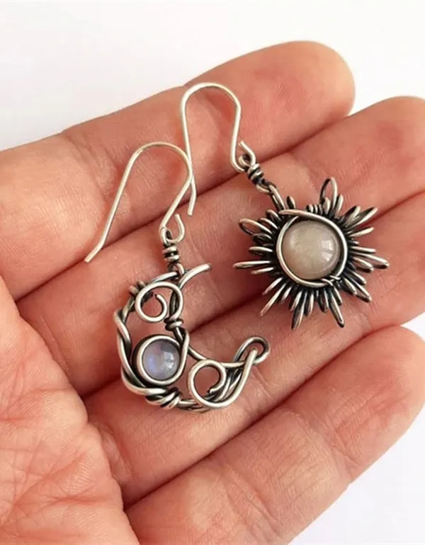 Handmade Vintage Sun Moon Earrings Jewelry