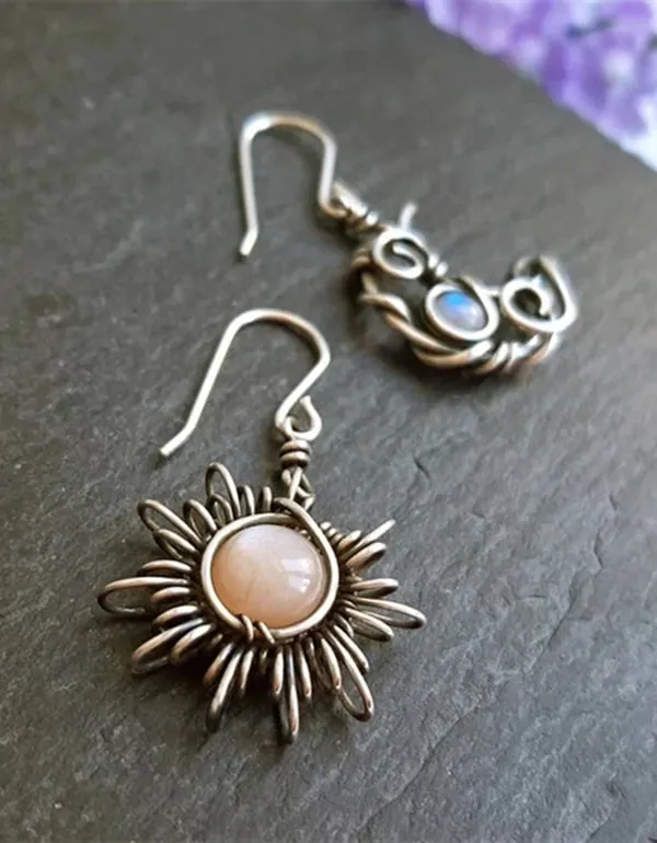 Handmade Vintage Sun Moon Earrings Jewelry