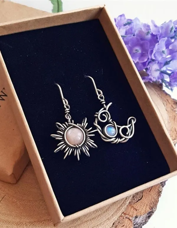 Handmade Vintage Sun Moon Earrings Jewelry