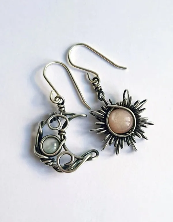Handmade Vintage Sun Moon Earrings Jewelry