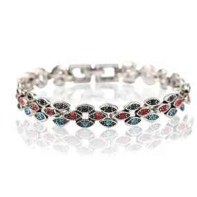 Hot Sale Evil Eye Bracelet 3 Color Choices Vintage Look Turkish Jewelry Covered Charm Crystal Bracelet For Women