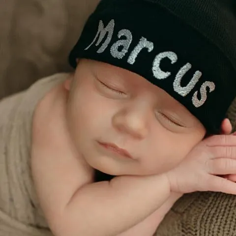 ilybean Personalized Black Hospital Hat Newborn Boy Hospital Hat and Nursery Beanie