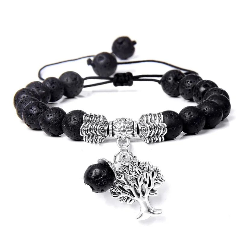 Lapis Lazuli Beads Life Tree Charm Bracelet