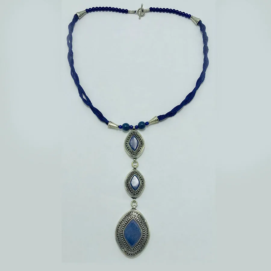 Lapis Statement Necklace with Antique Silver Pendants