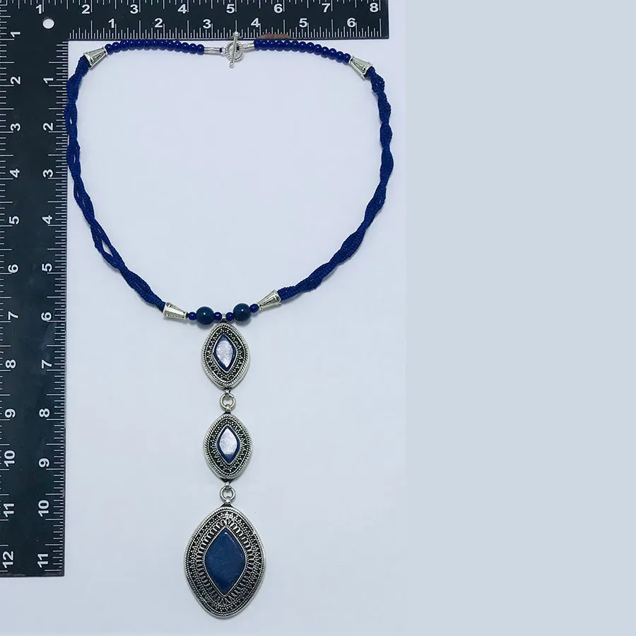 Lapis Statement Necklace with Antique Silver Pendants