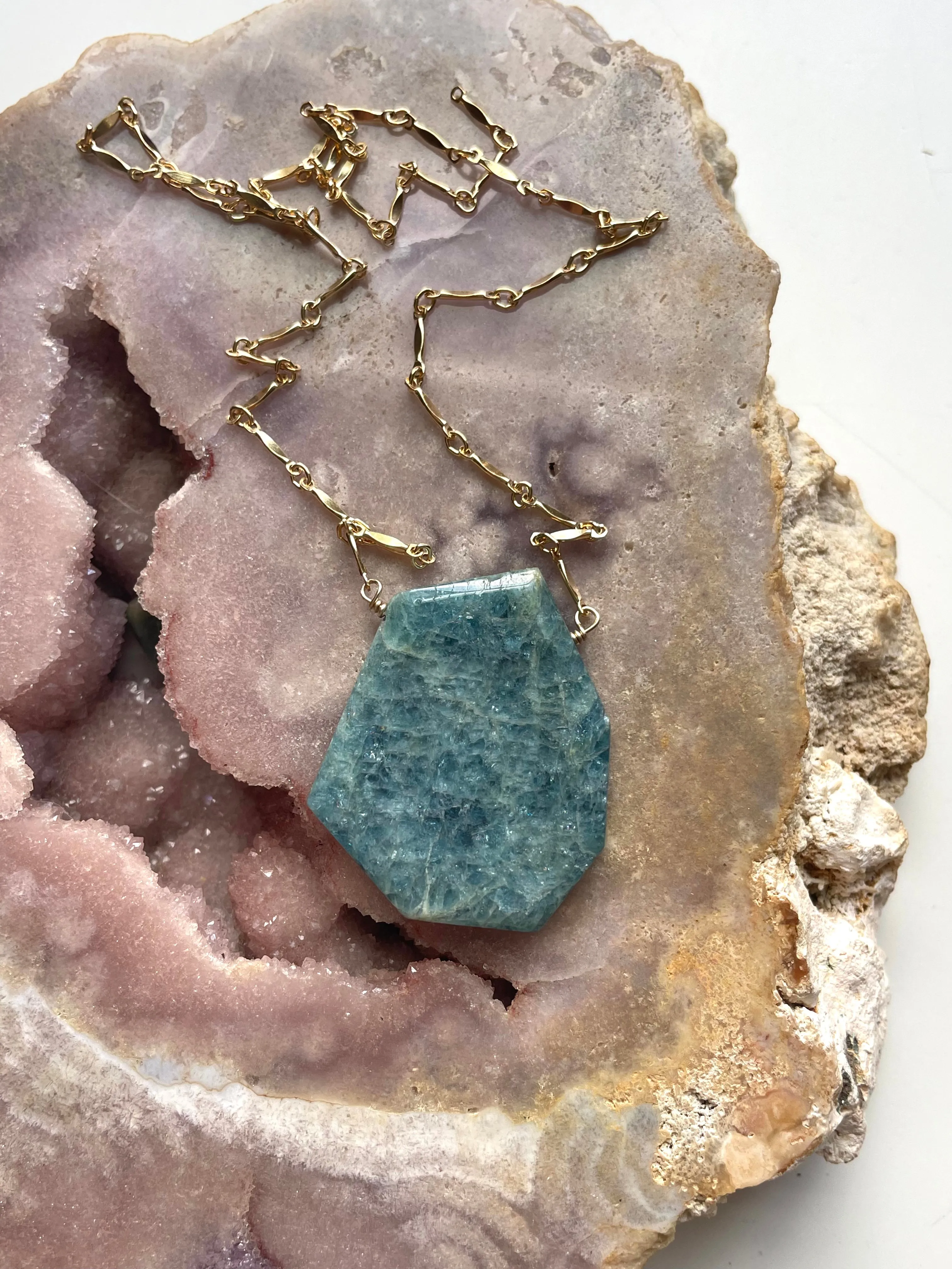 Large Blue Aquamarine Statement Necklace Gold Filled