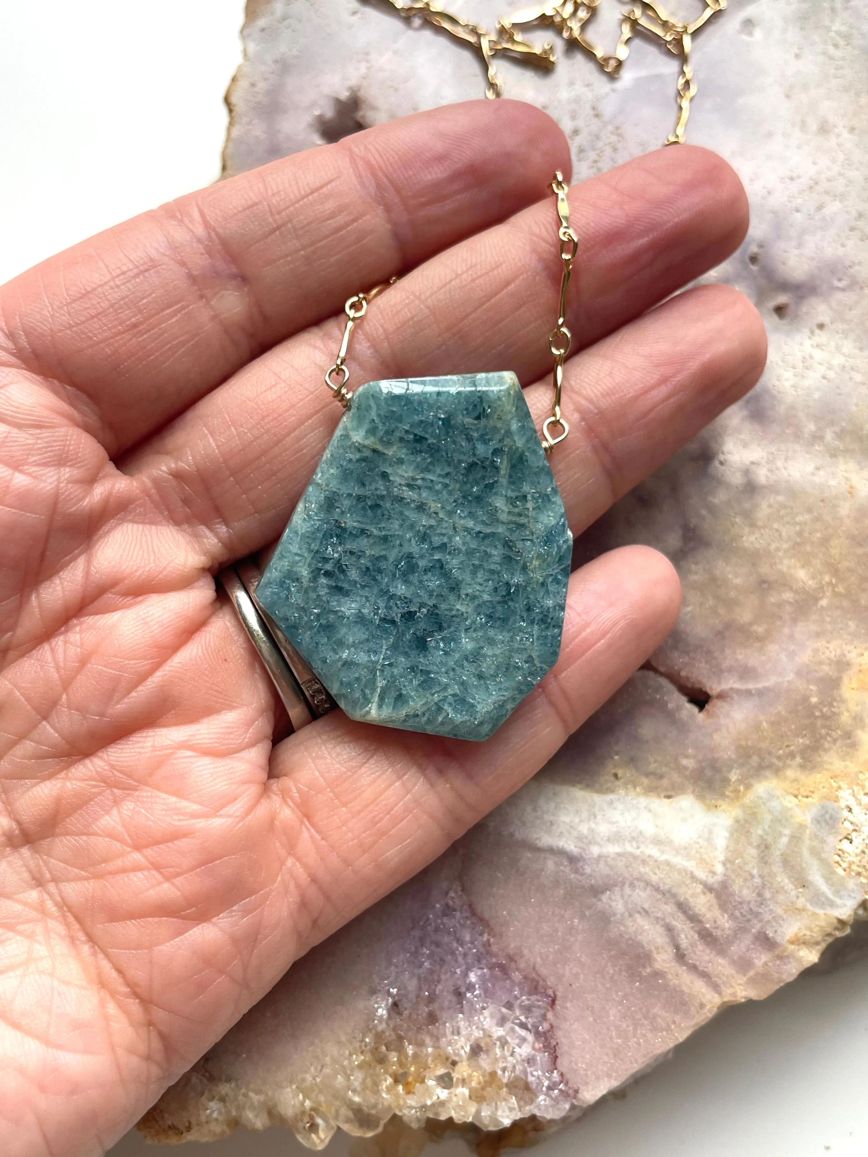 Large Blue Aquamarine Statement Necklace Gold Filled