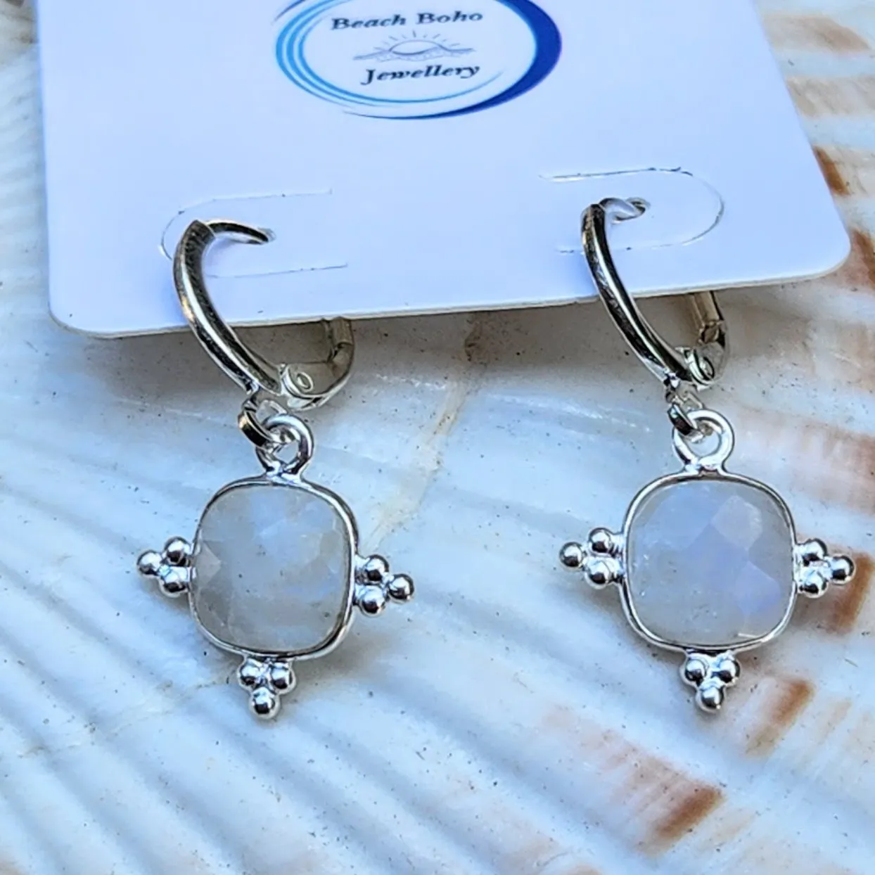 LIGHT & DARK MOONS  -  LABRADORITE OR MOONSTONE 925  HOOK EARRINGS