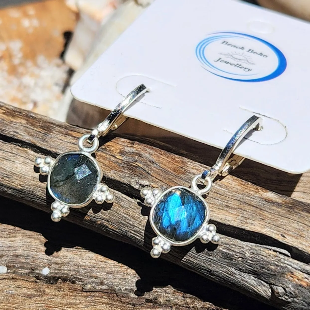 LIGHT & DARK MOONS  -  LABRADORITE OR MOONSTONE 925  HOOK EARRINGS