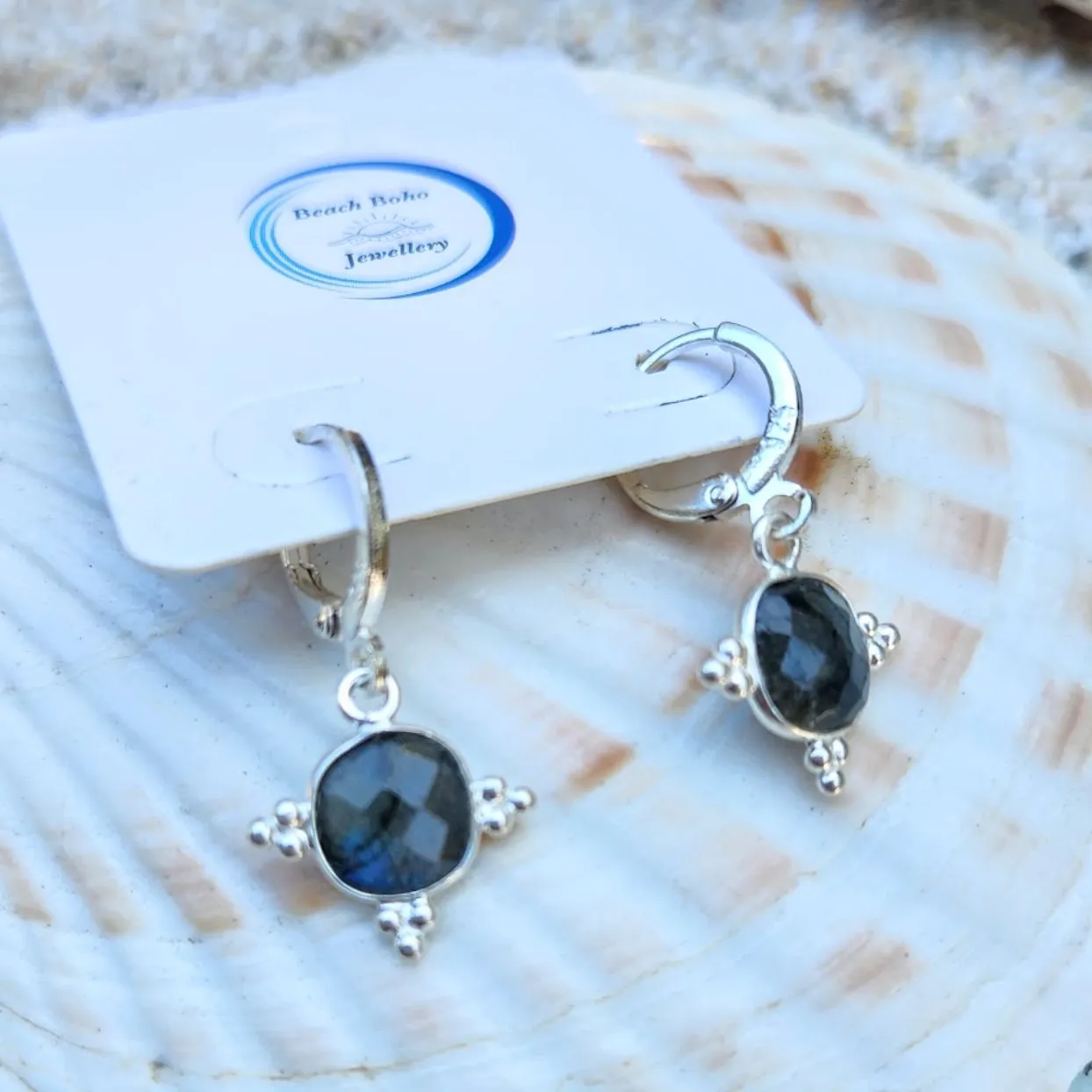 LIGHT & DARK MOONS  -  LABRADORITE OR MOONSTONE 925  HOOK EARRINGS