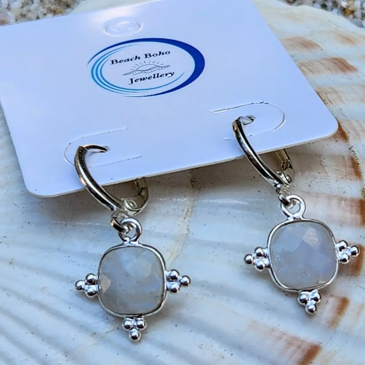 LIGHT & DARK MOONS  -  LABRADORITE OR MOONSTONE 925  HOOK EARRINGS