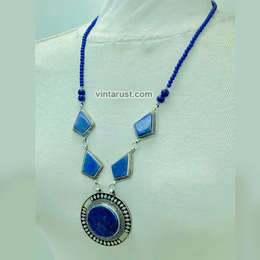 Long Chain Lapis Lazuli Pendant Necklace