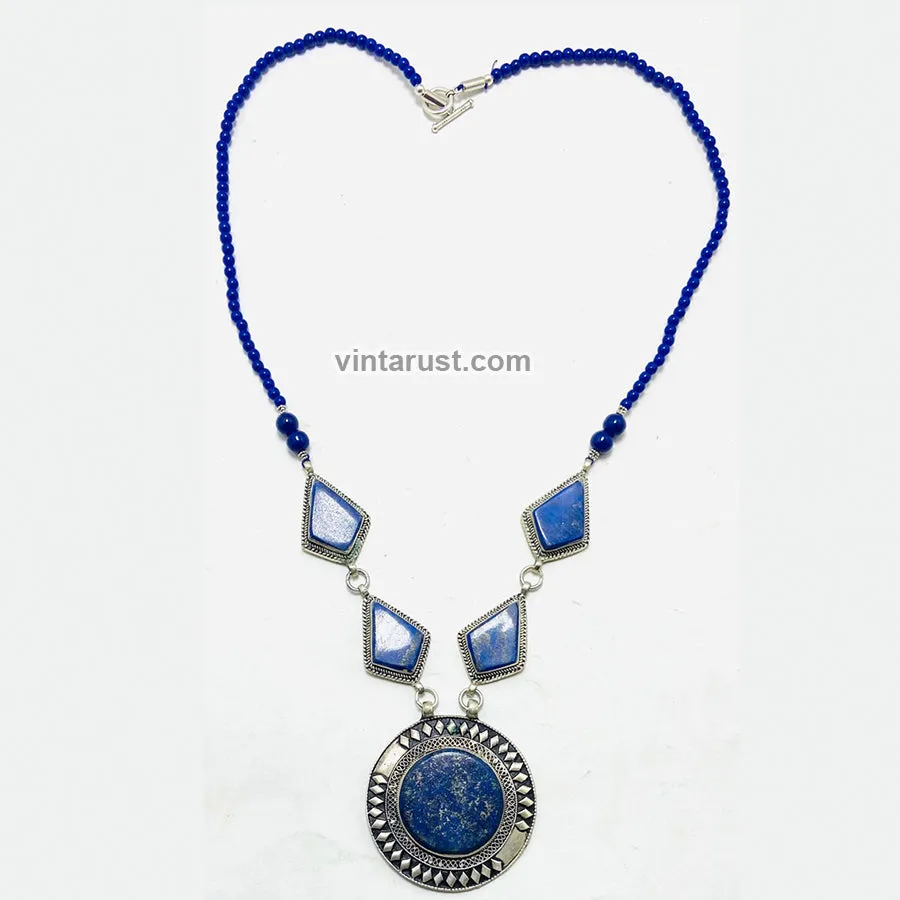 Long Chain Lapis Lazuli Pendant Necklace
