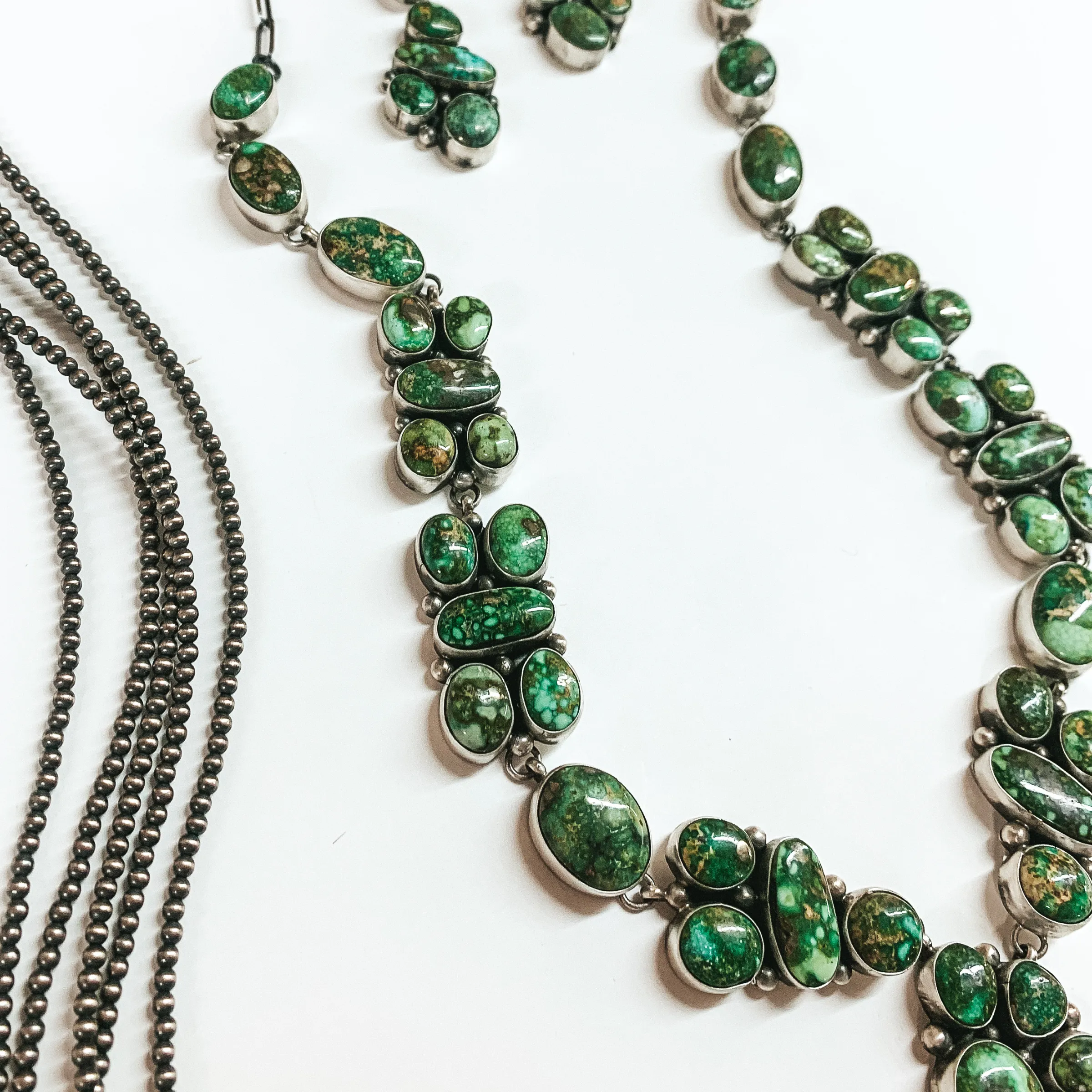Marie Tsosie | Navajo Handmade Sterling Silver and Sonoran Gold Turquoise Necklace   Matching Earrings