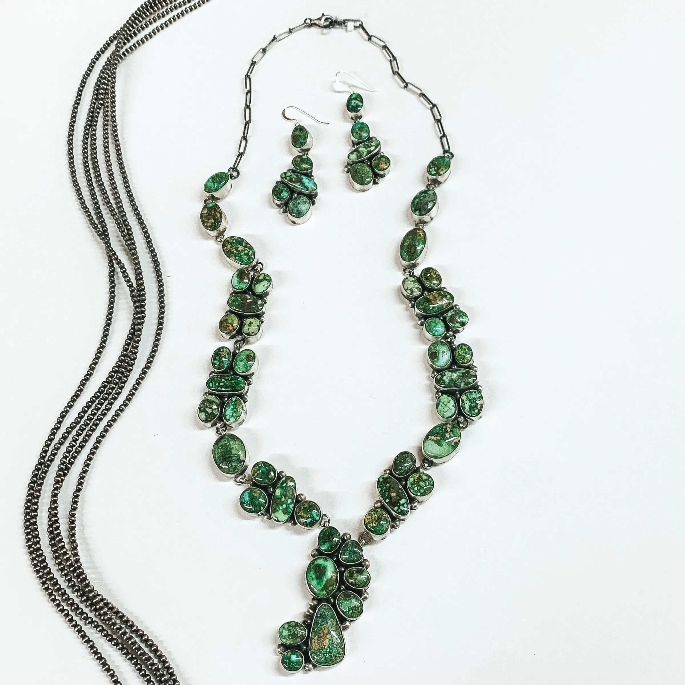 Marie Tsosie | Navajo Handmade Sterling Silver and Sonoran Gold Turquoise Necklace   Matching Earrings