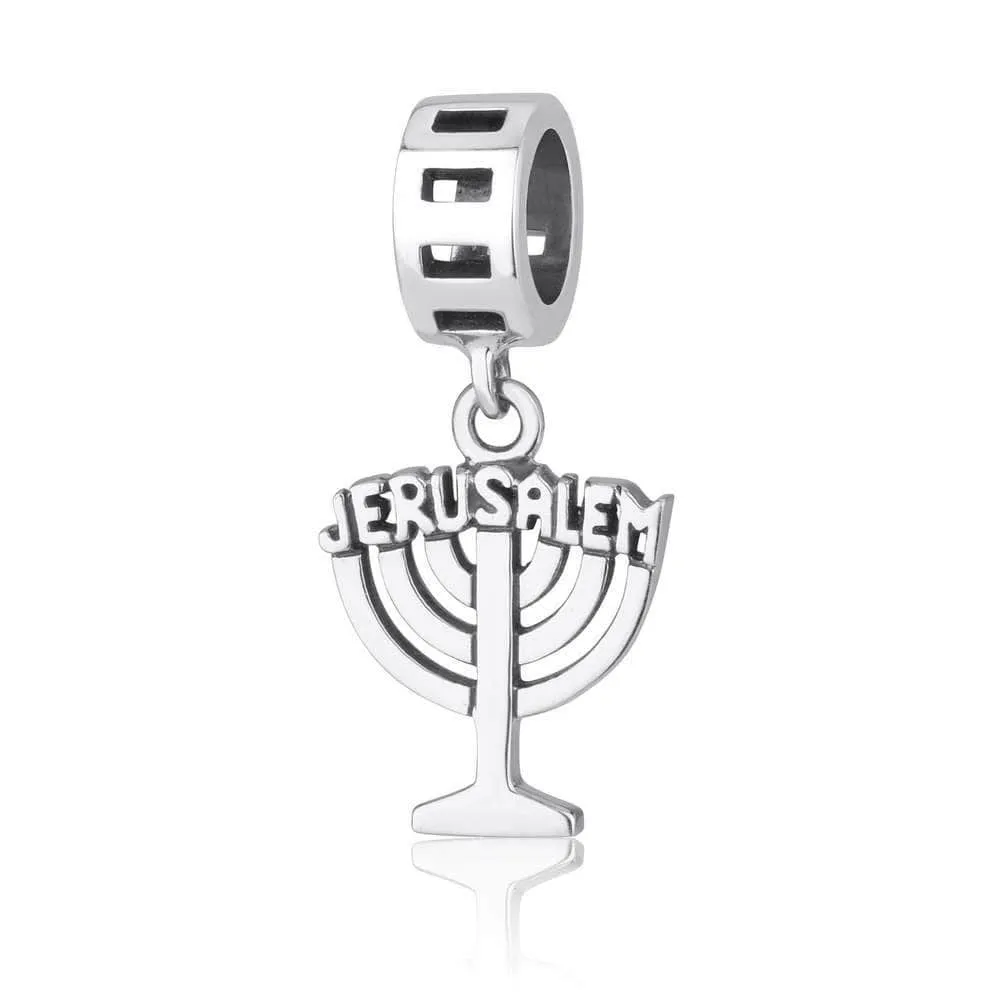 Menorah Shaped Pendant Charm Jerusalem Festive Silver Classic Jewish Holy Land