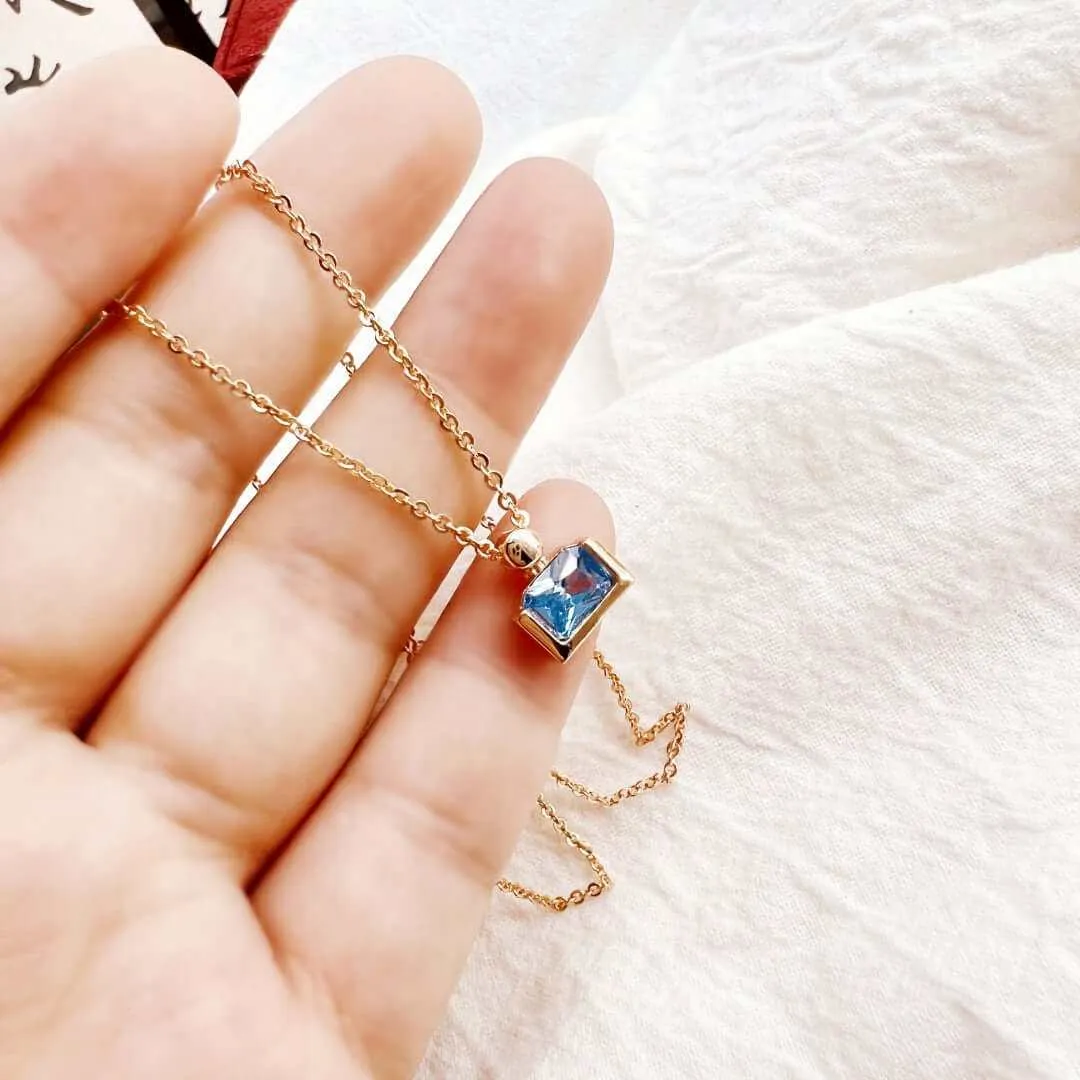 Minimalist Candy Aquamarine Perfume Bottle Necklace for Women