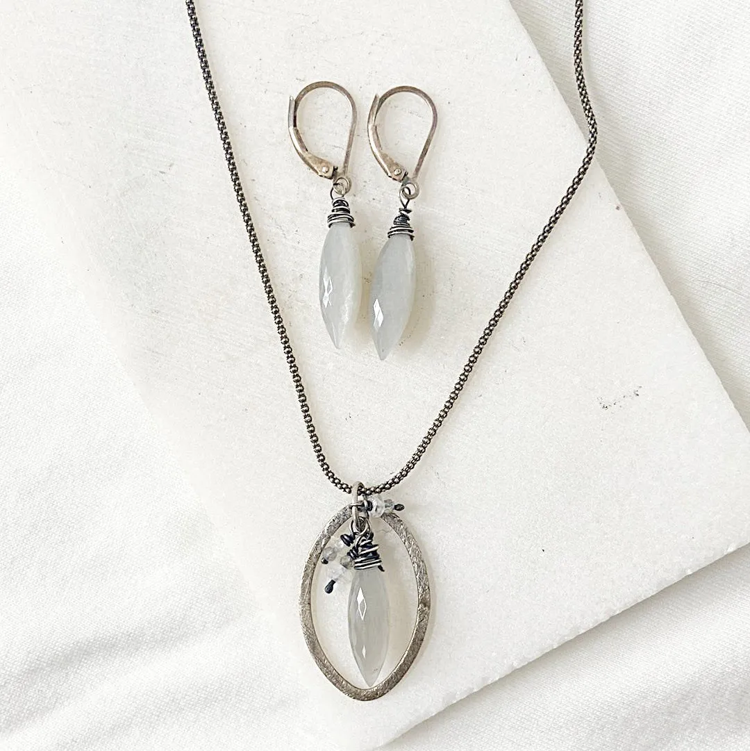 Moonstone Dagger Necklace & Earrings Set