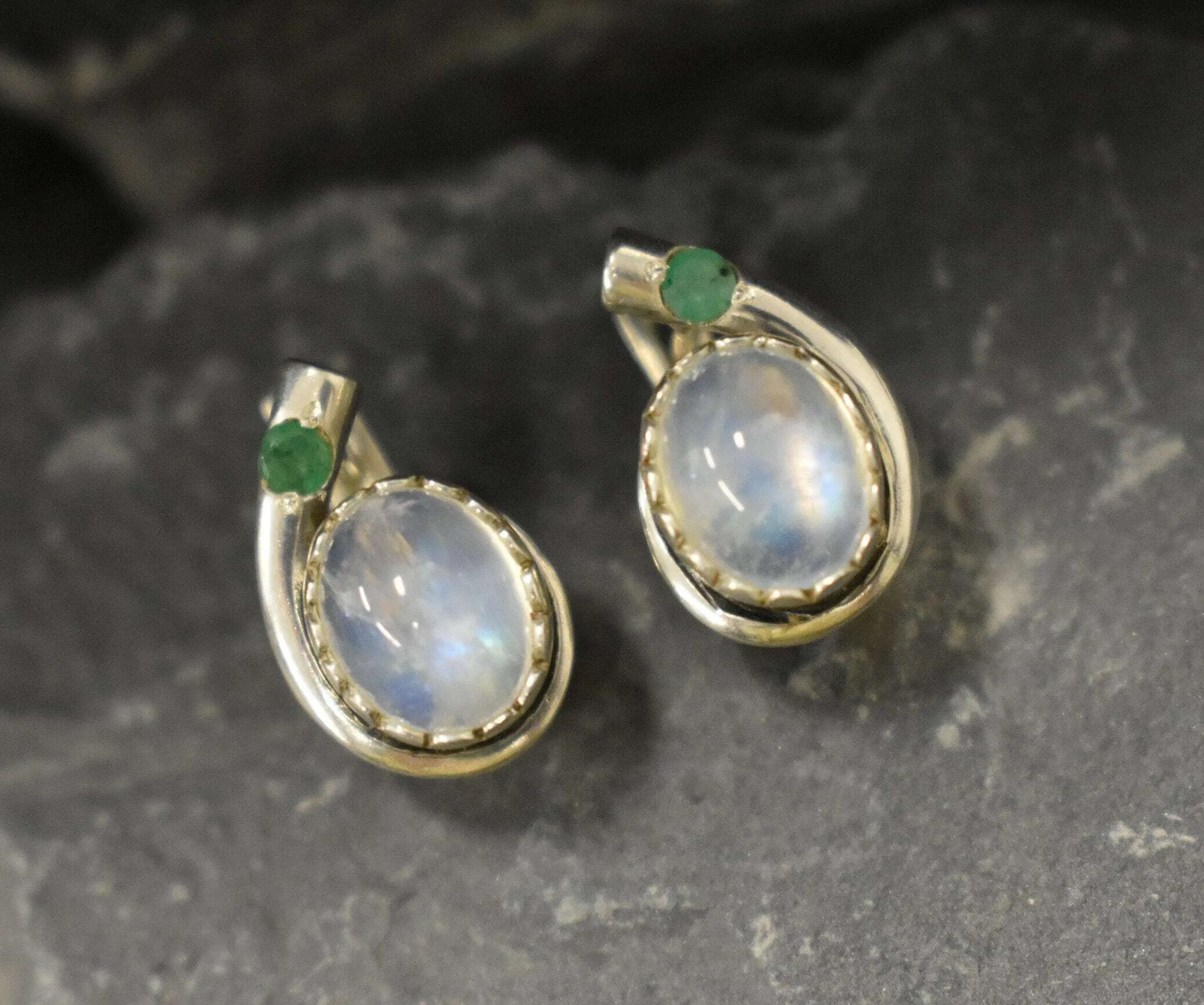 Moonstone Earrings - Natural Moonstone Earrings - Oval Rainbow Studs