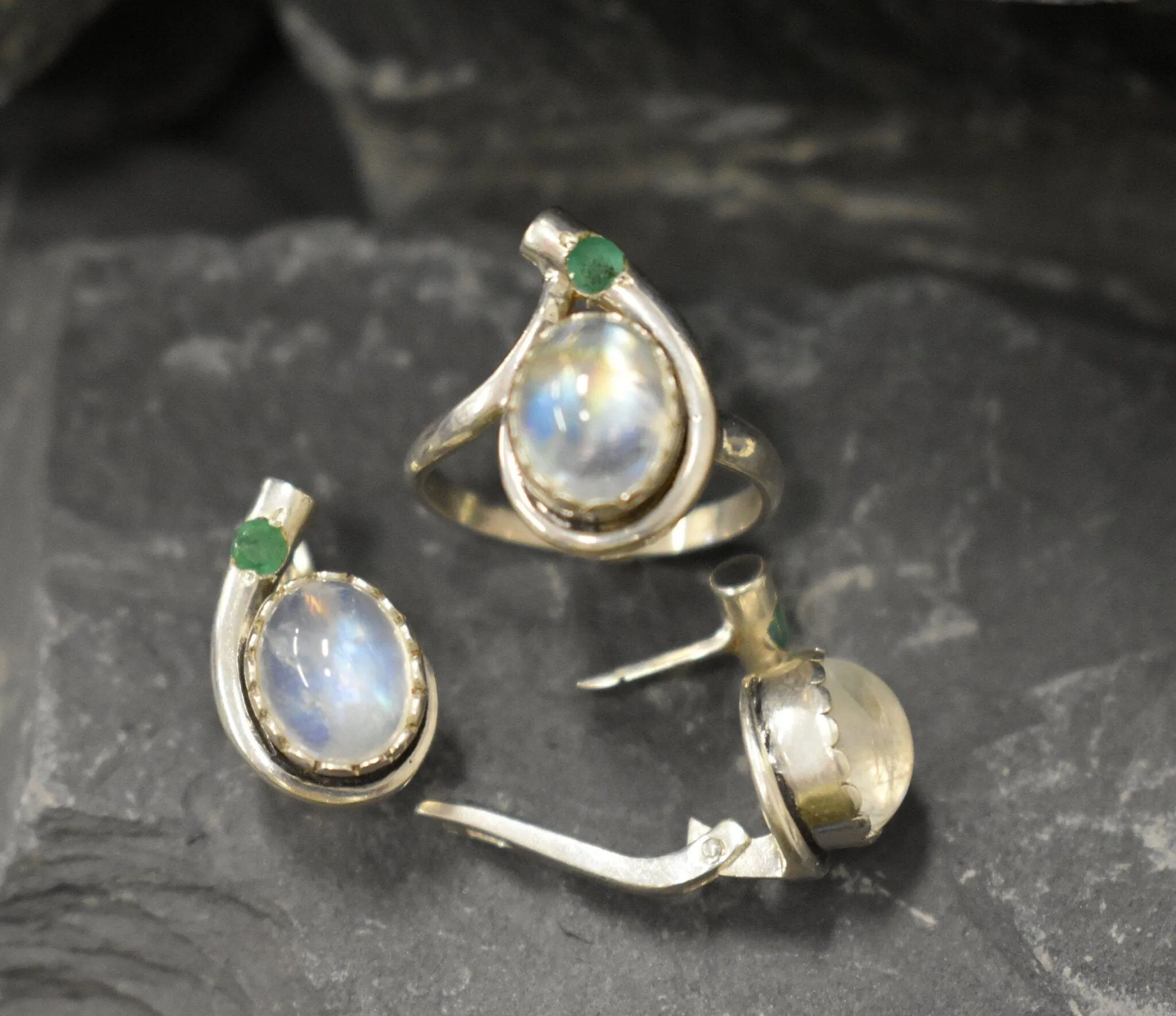 Moonstone Earrings - Natural Moonstone Earrings - Oval Rainbow Studs