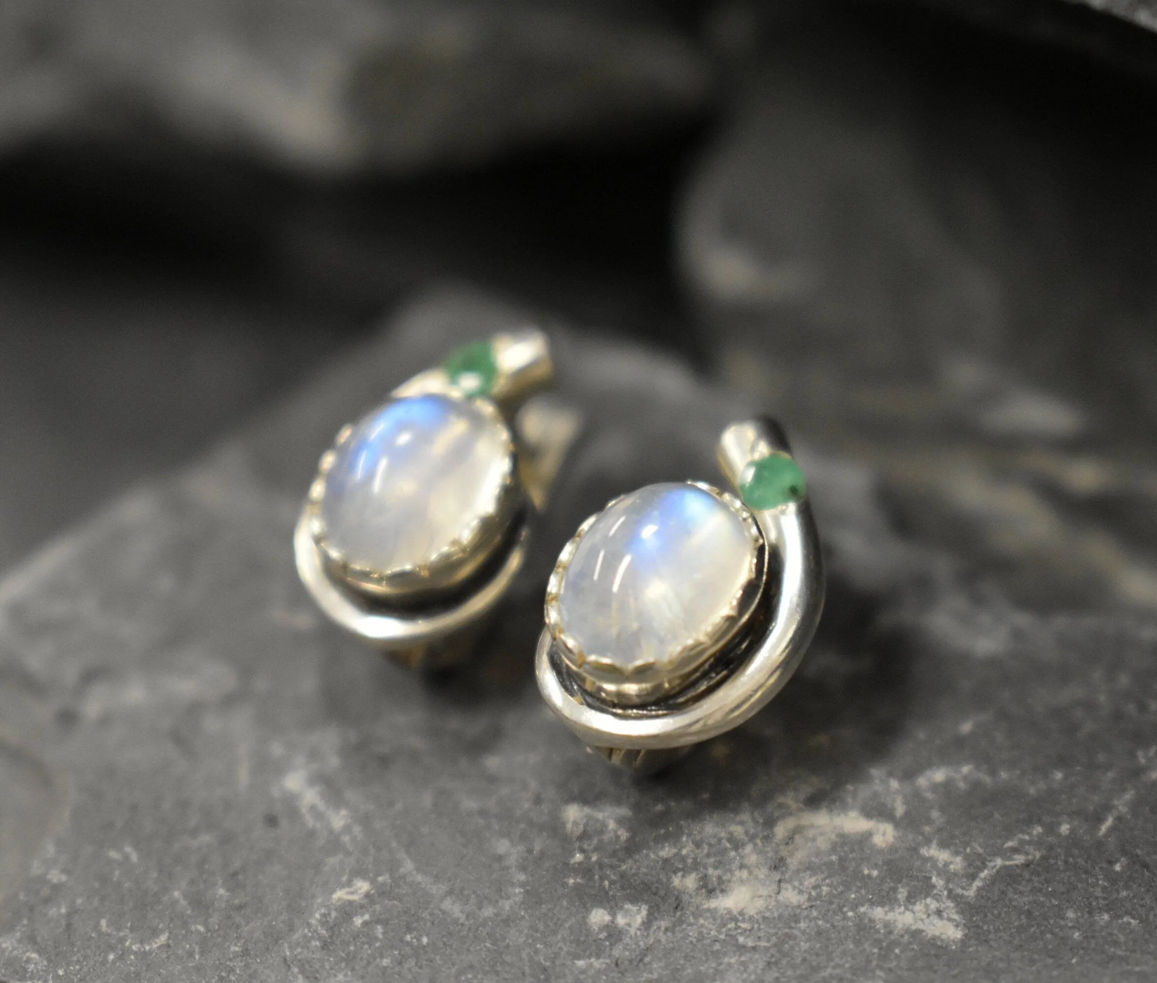 Moonstone Earrings - Natural Moonstone Earrings - Oval Rainbow Studs