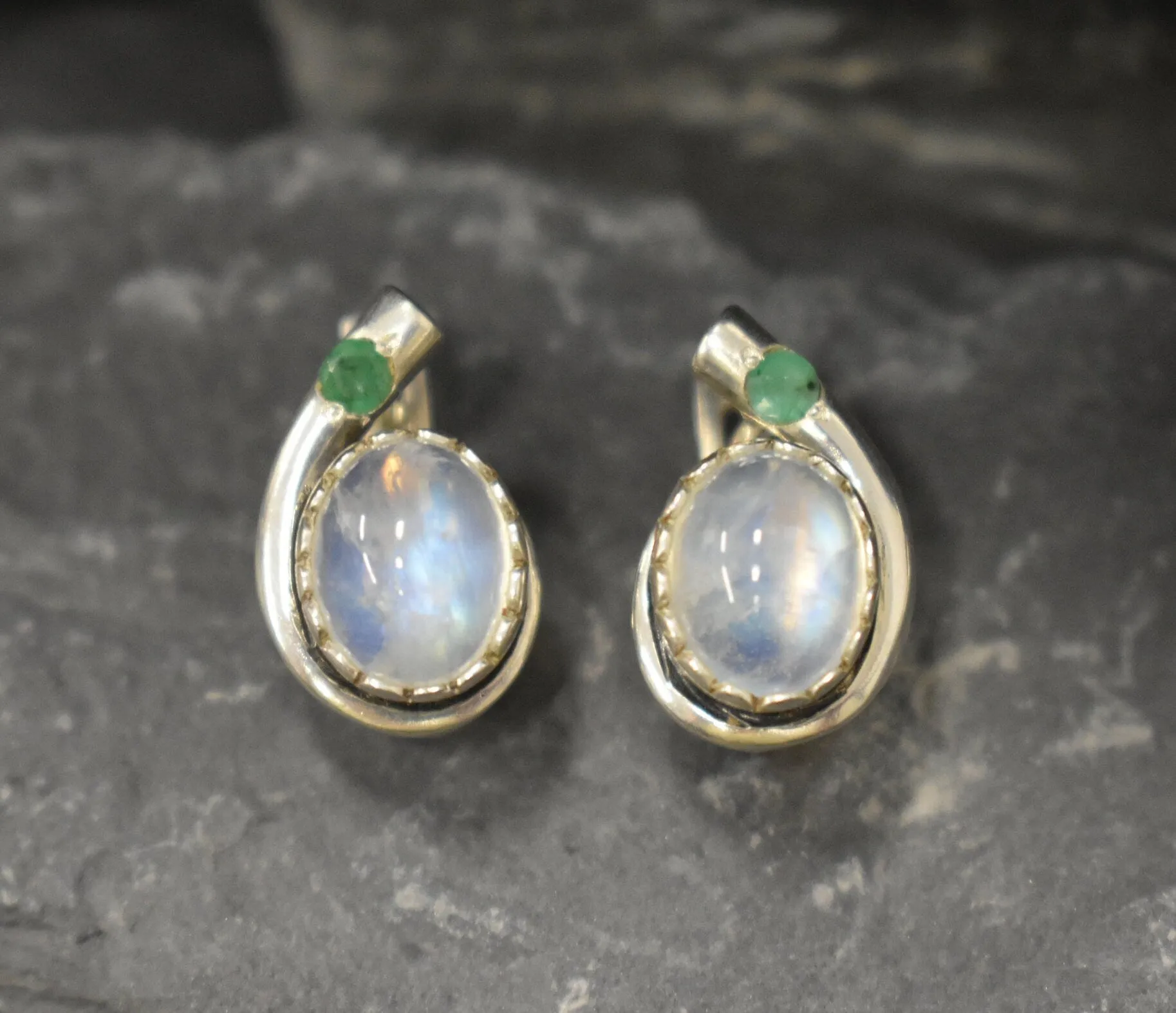 Moonstone Earrings - Natural Moonstone Earrings - Oval Rainbow Studs