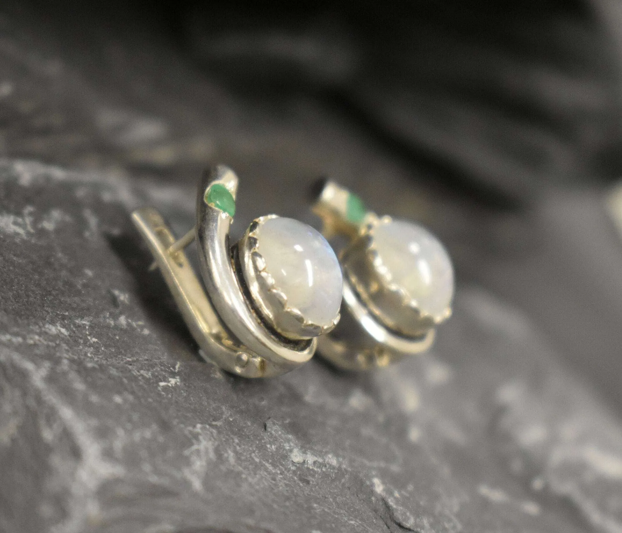 Moonstone Earrings - Natural Moonstone Earrings - Oval Rainbow Studs
