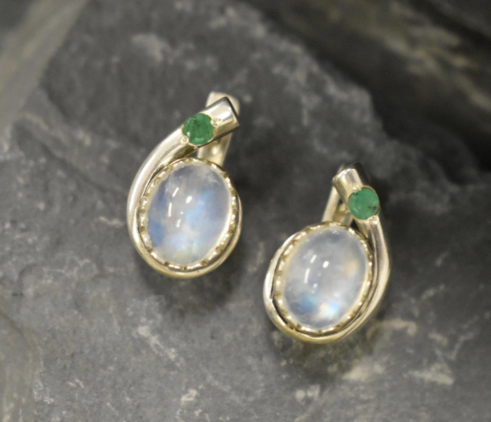 Moonstone Earrings - Natural Moonstone Earrings - Oval Rainbow Studs