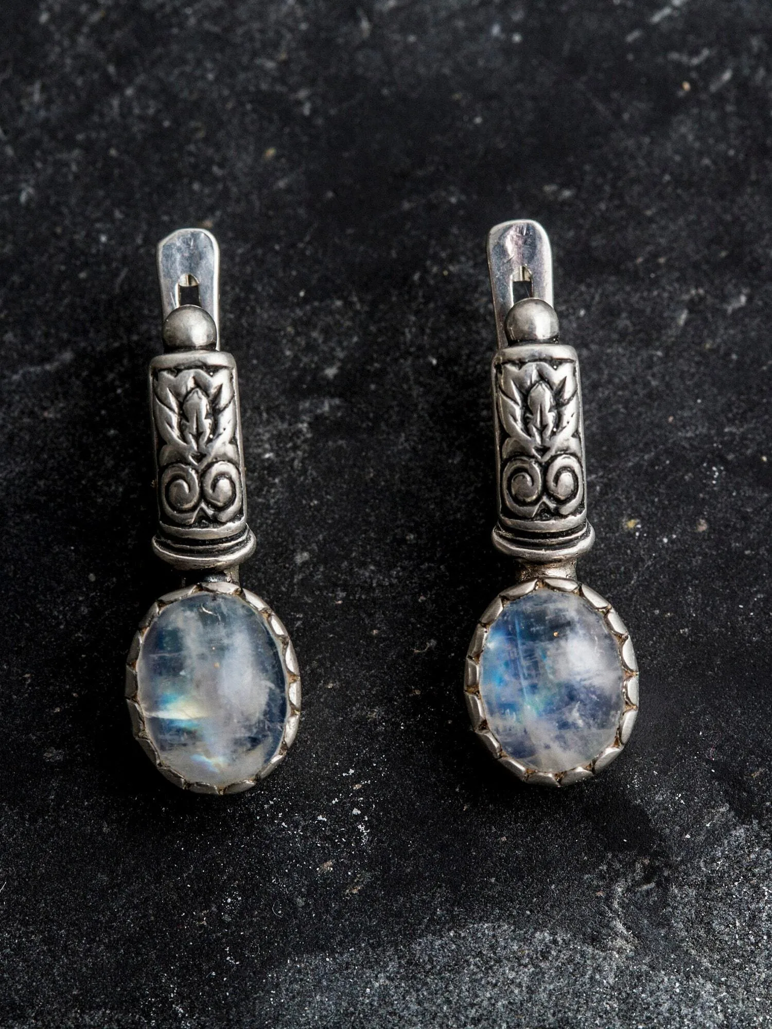 Moonstone Earrings - Tribal Drop Earrings - White Oval Earrings