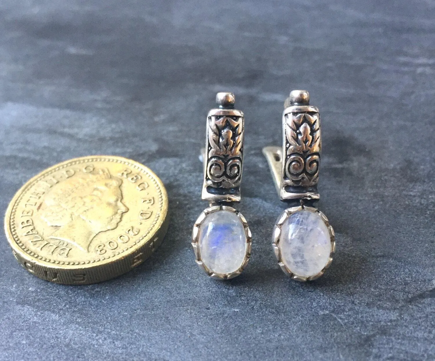 Moonstone Earrings - Tribal Drop Earrings - White Oval Earrings