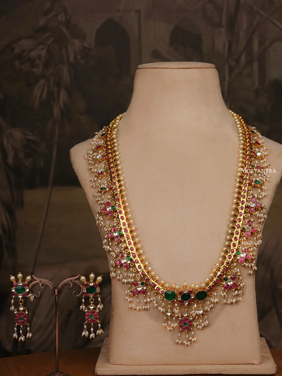 Multicolor Gold Plated Jadau Kundan Necklace Set - MS1034A