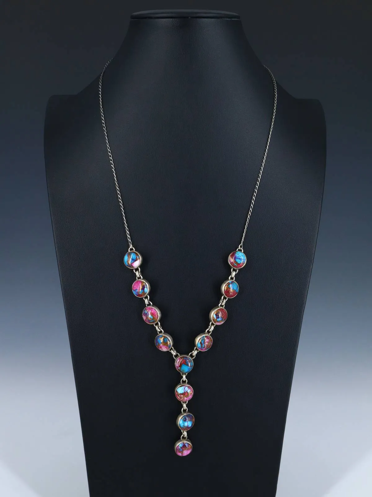 Native American Spiny Oyster Sterling Silver Lariat Necklace and Earring Set
