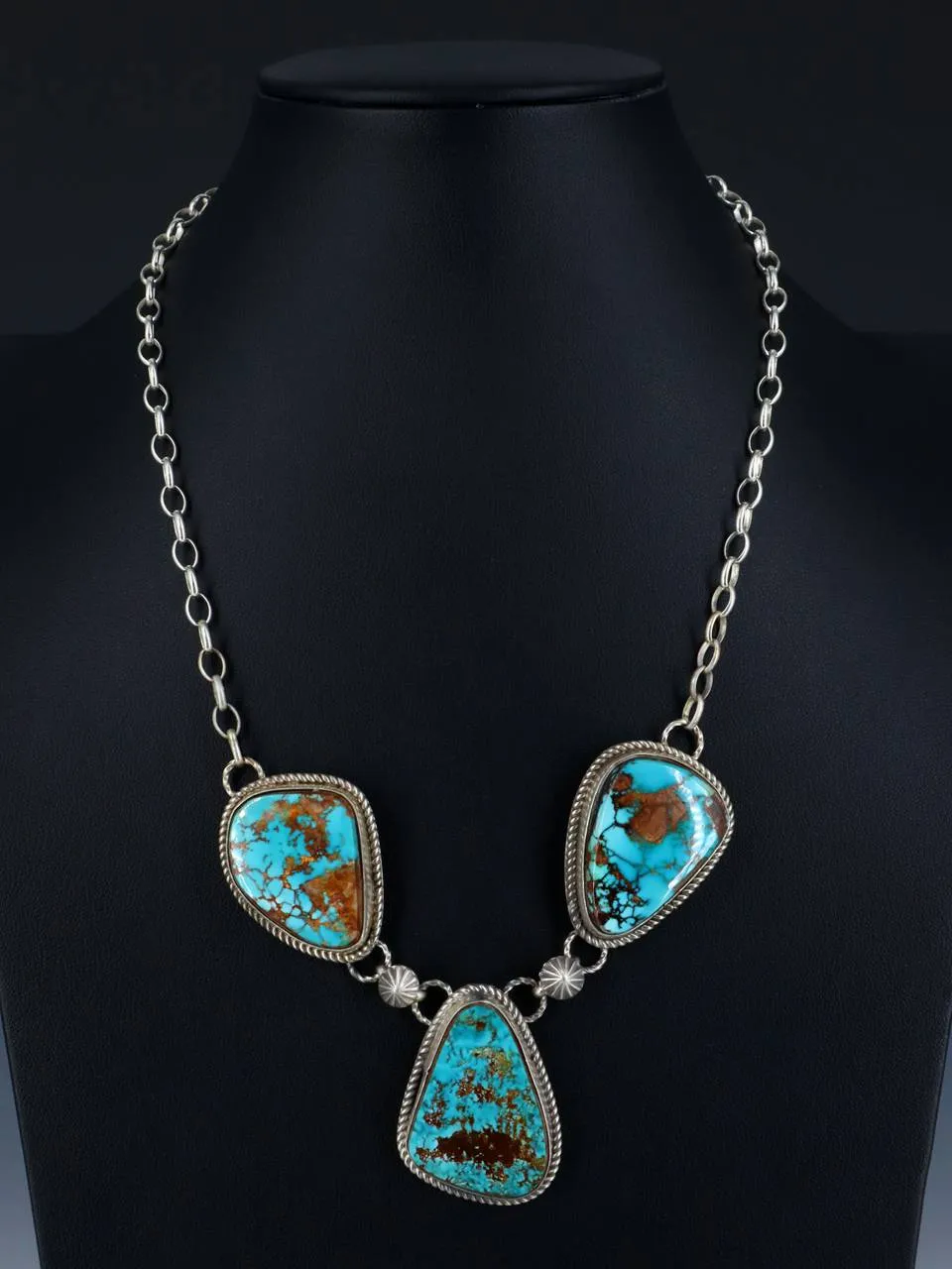 Native American Sterling Silver Natural Pilot Mountain Turquoise Necklace