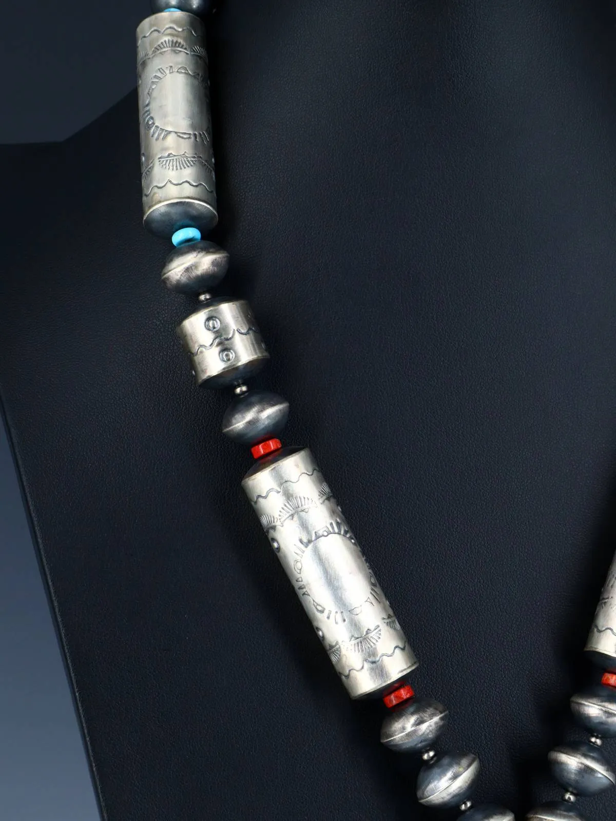 Native American Sterling Silver Navajo Turquoise and Bead Necklace Jocla Set