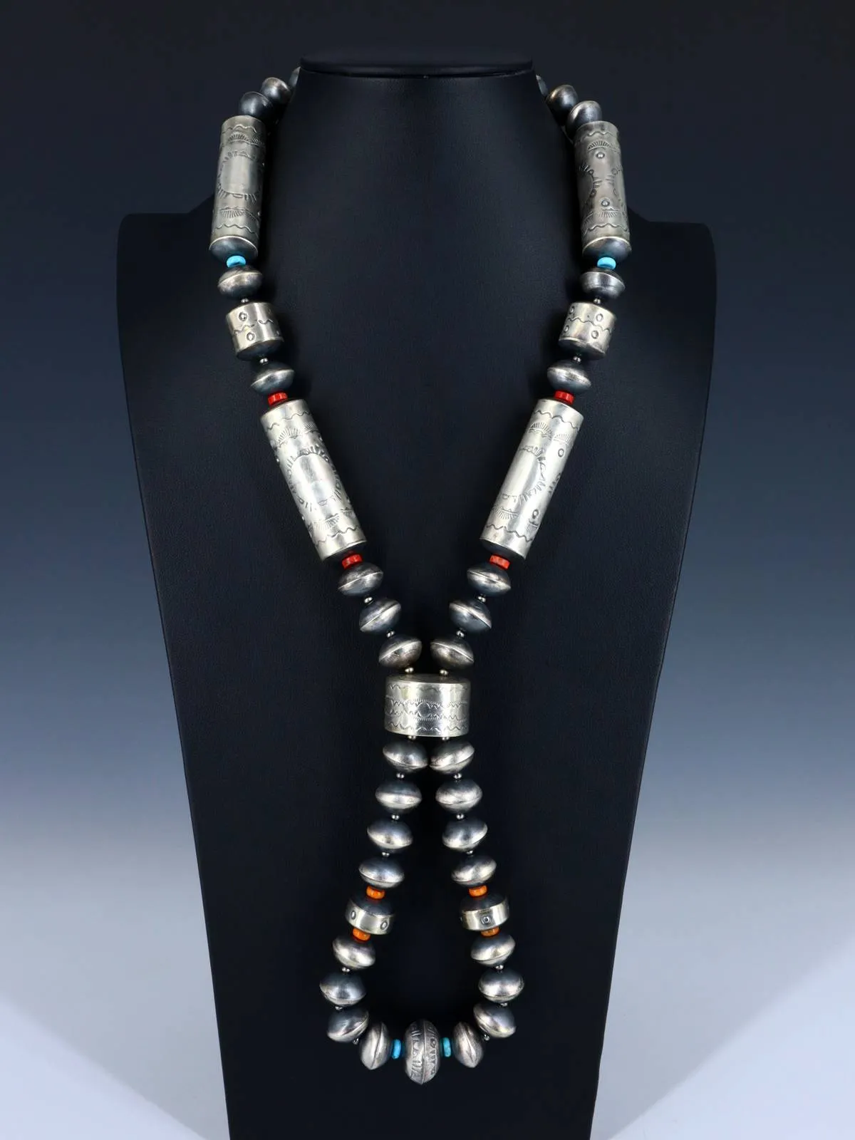 Native American Sterling Silver Navajo Turquoise and Bead Necklace Jocla Set
