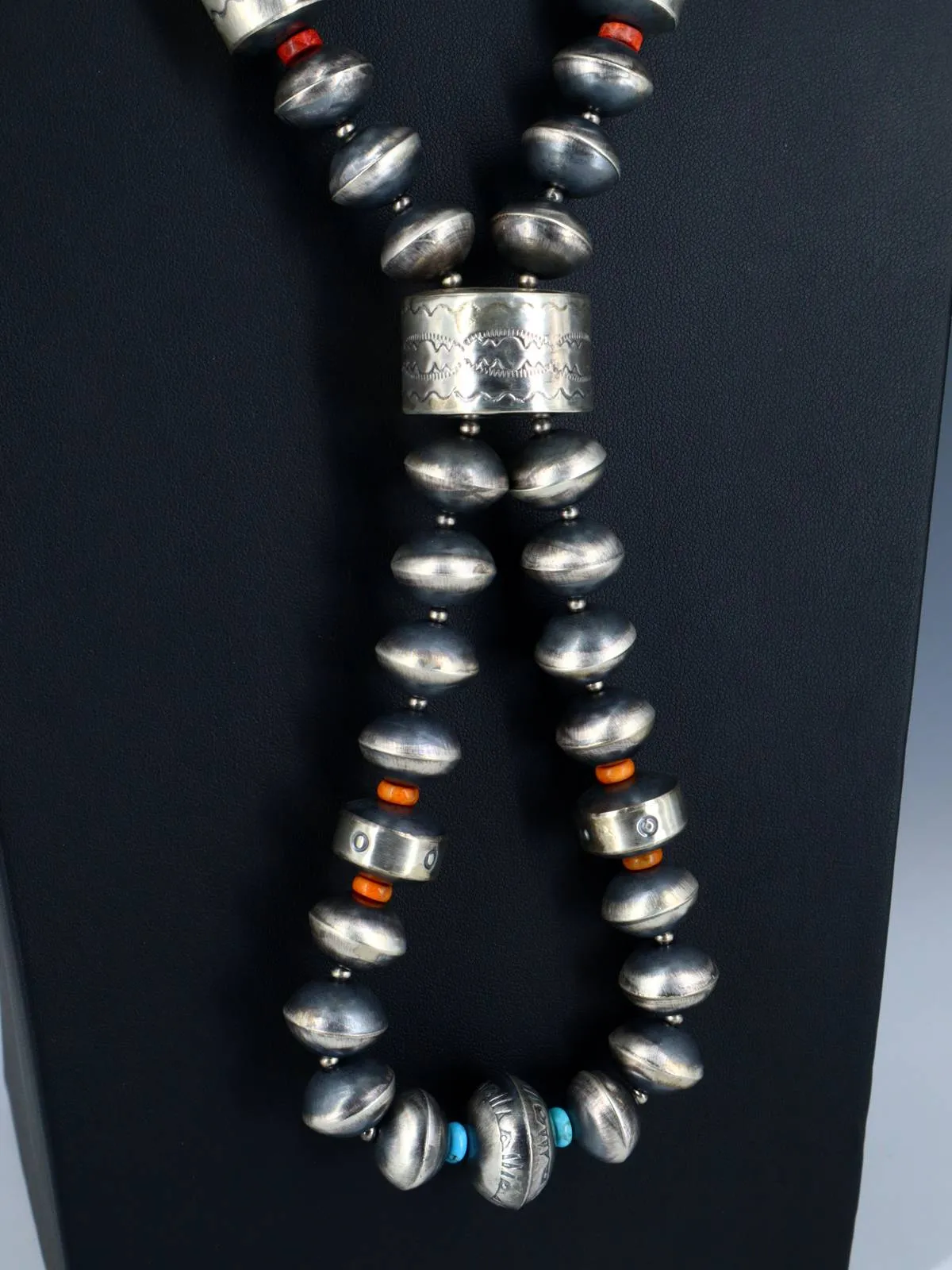 Native American Sterling Silver Navajo Turquoise and Bead Necklace Jocla Set