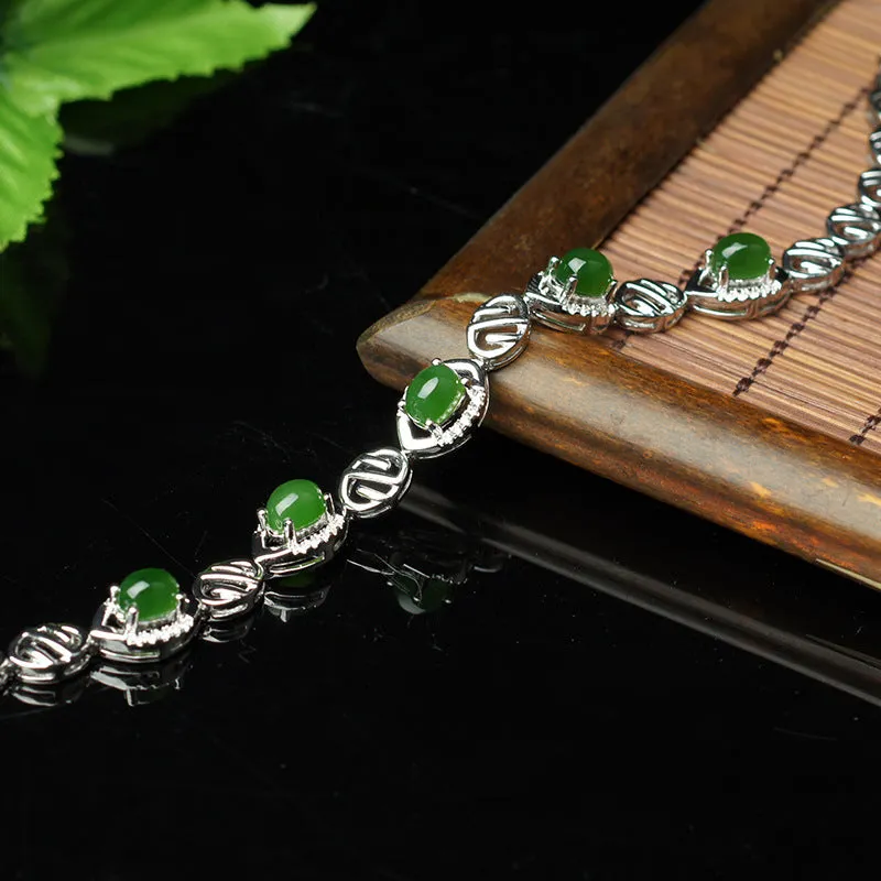 Natural Jade Bracelet Nephrite Silver Zircon Bracelet ZNB164
