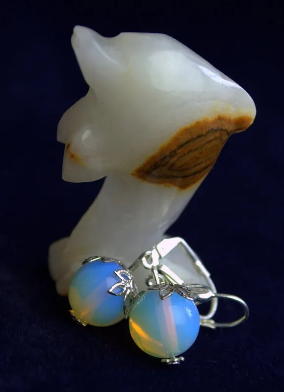 Natural moonstone opal earrings blue flash moonstone statement earrings dangle drop genuine opalite earrings unique Gift idea for her mom