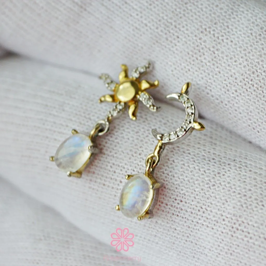 Natural Rainbow Moonstone Drop Earrings Sterling Silver925. Birthstone July.