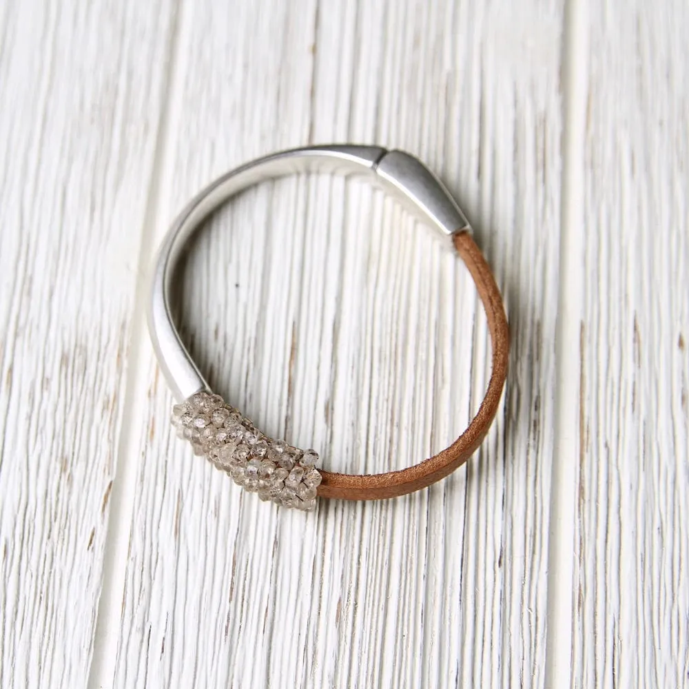 Natural Zircon Hand Stitched Leather 1/2 Cuff