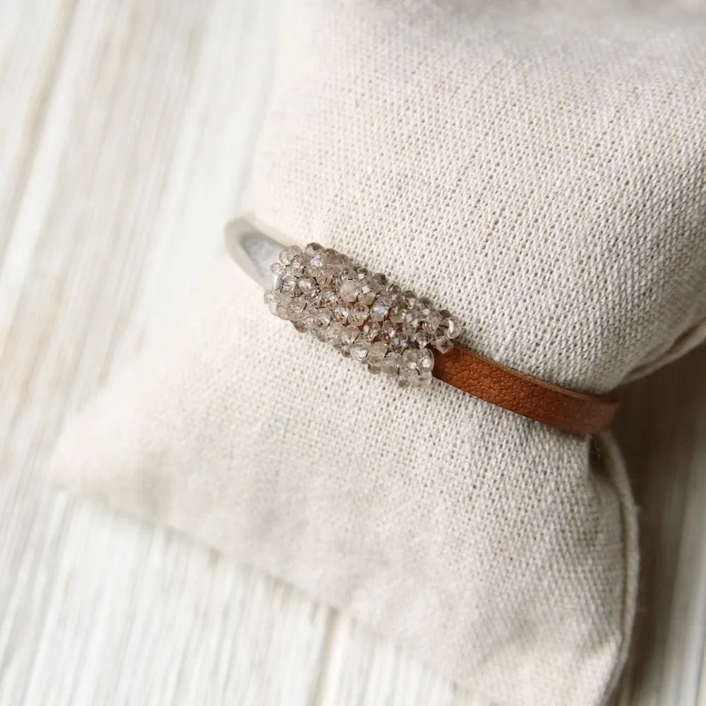 Natural Zircon Hand Stitched Leather 1/2 Cuff