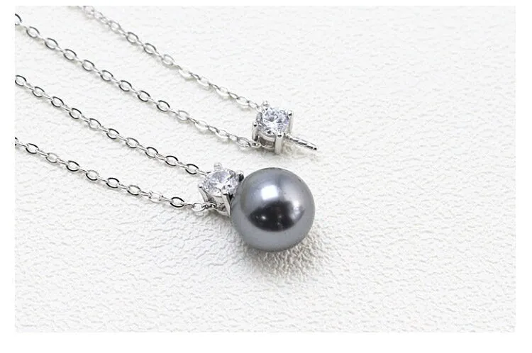 Necklace Pendant Blank Setting Crystal Charm 14mm Sterling Silver White Gold Fine 925 For One Pearl Prong DIY Jewelry Finding Wholesale 1pc